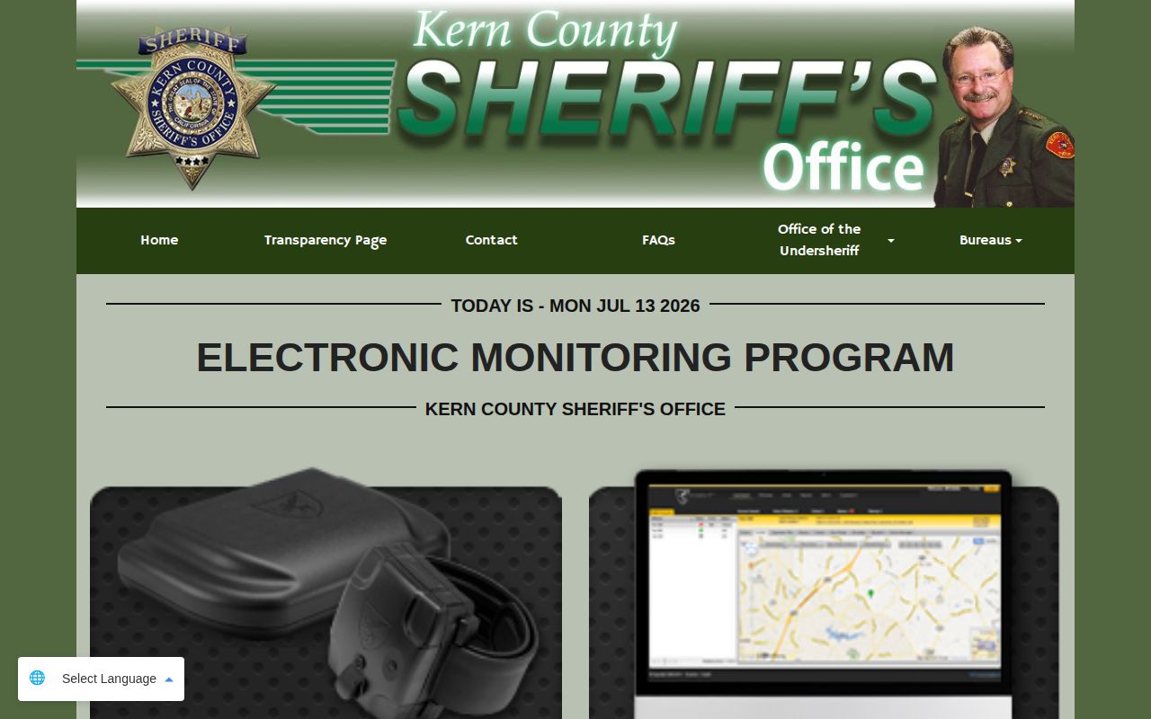 Kern County Sheriff's Office Electronic Monitoring Program page screenshot