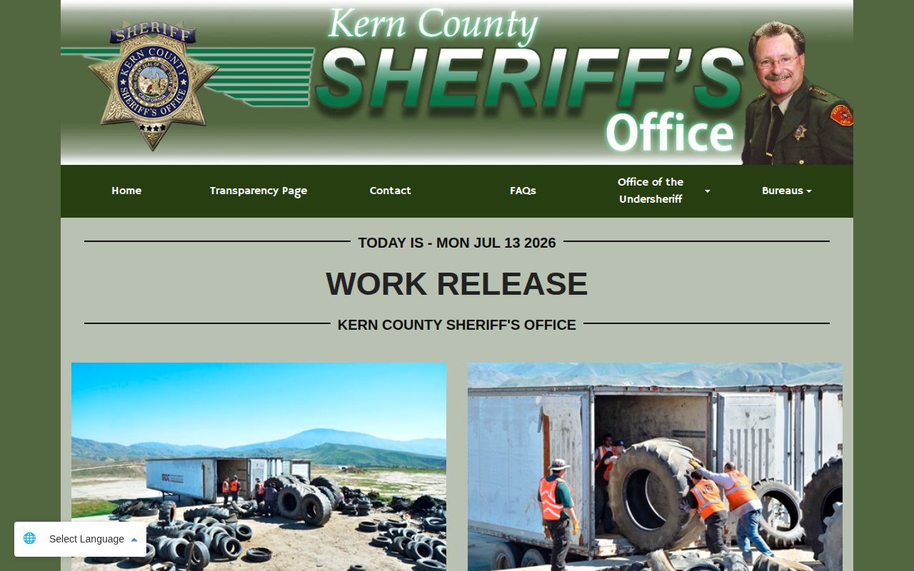 Kern County Sheriff's Office Work Release Program page screenshot