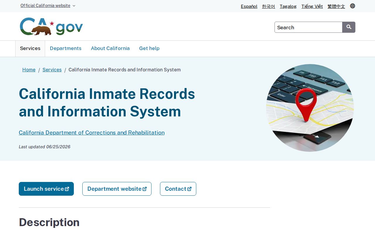 California CIRIS service page for Kern County released state inmates