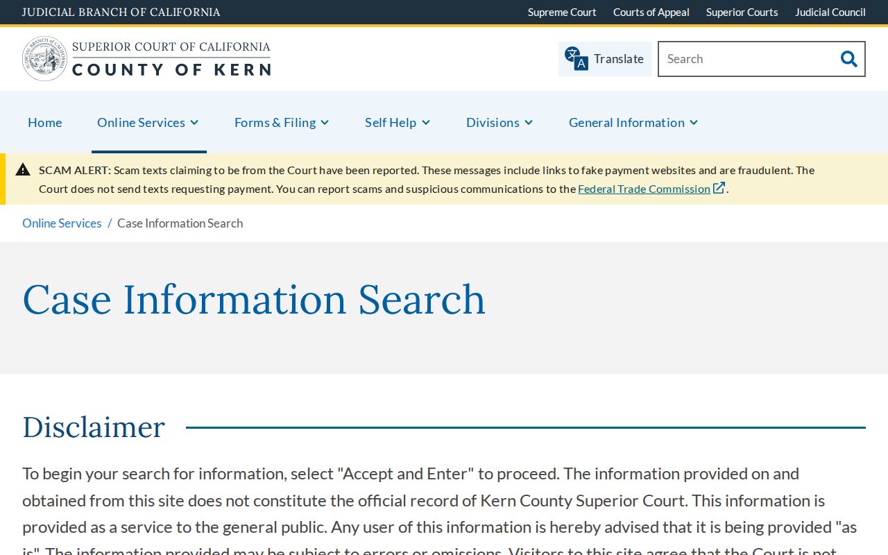 Kern Superior Court case information search for release records