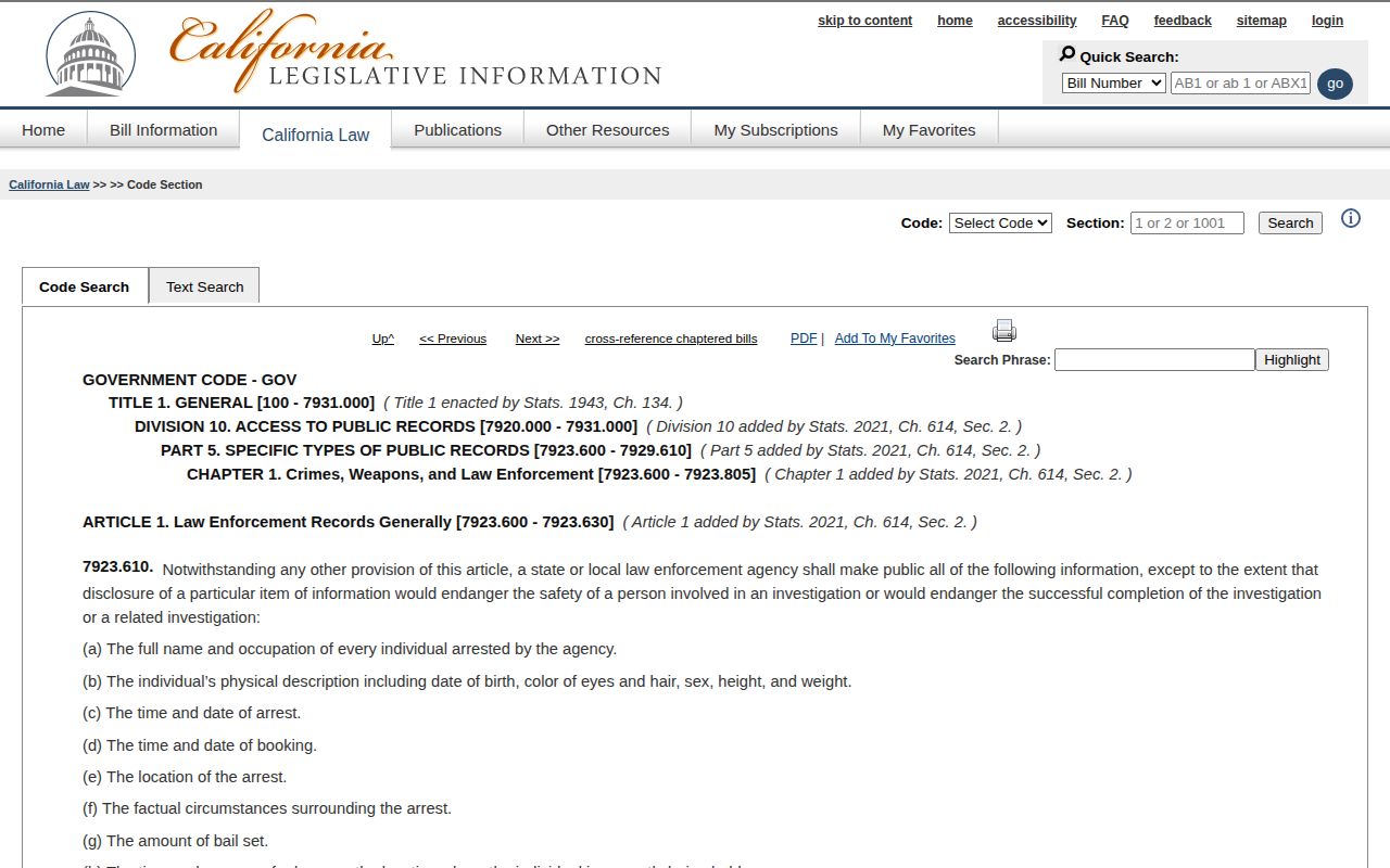 Kern County released inmate mugshots California arrest records statute